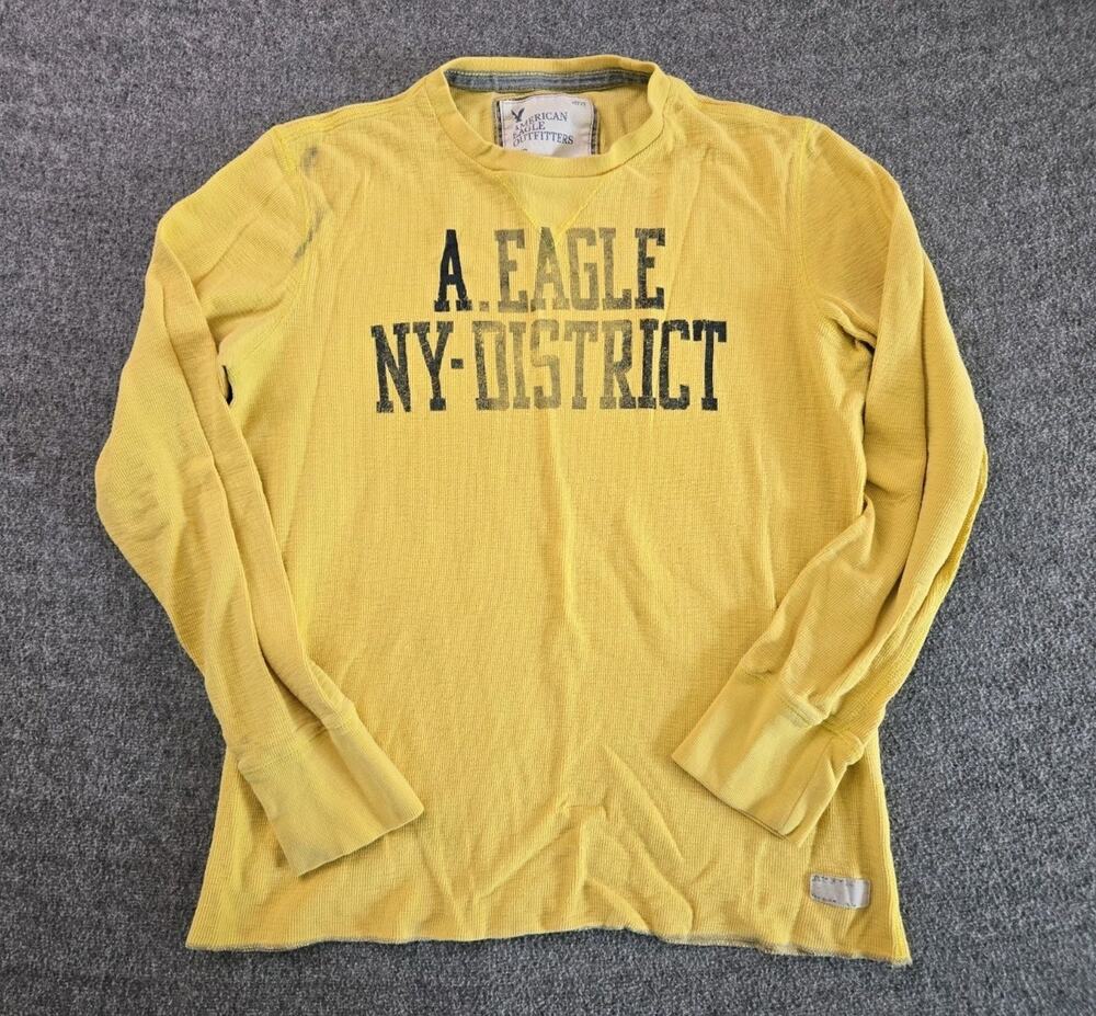 American Eagle Y2K 2009 Waffle-knit Graphic Long Sleeve Thermal Shirt Mens Sz Lg - Picture 1 of 13
